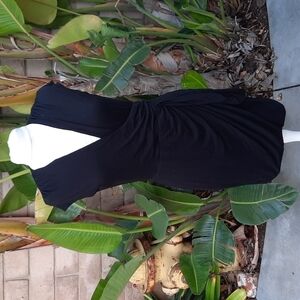 Bordeaux medium black vneck bodycon faux wrap dress